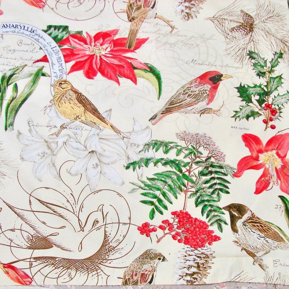 Pottery Barn Script Amaryllis and Birds Euro Pillow Sham